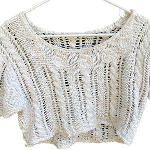 Vintage White Knit Cropped Short Sleeve Shirt